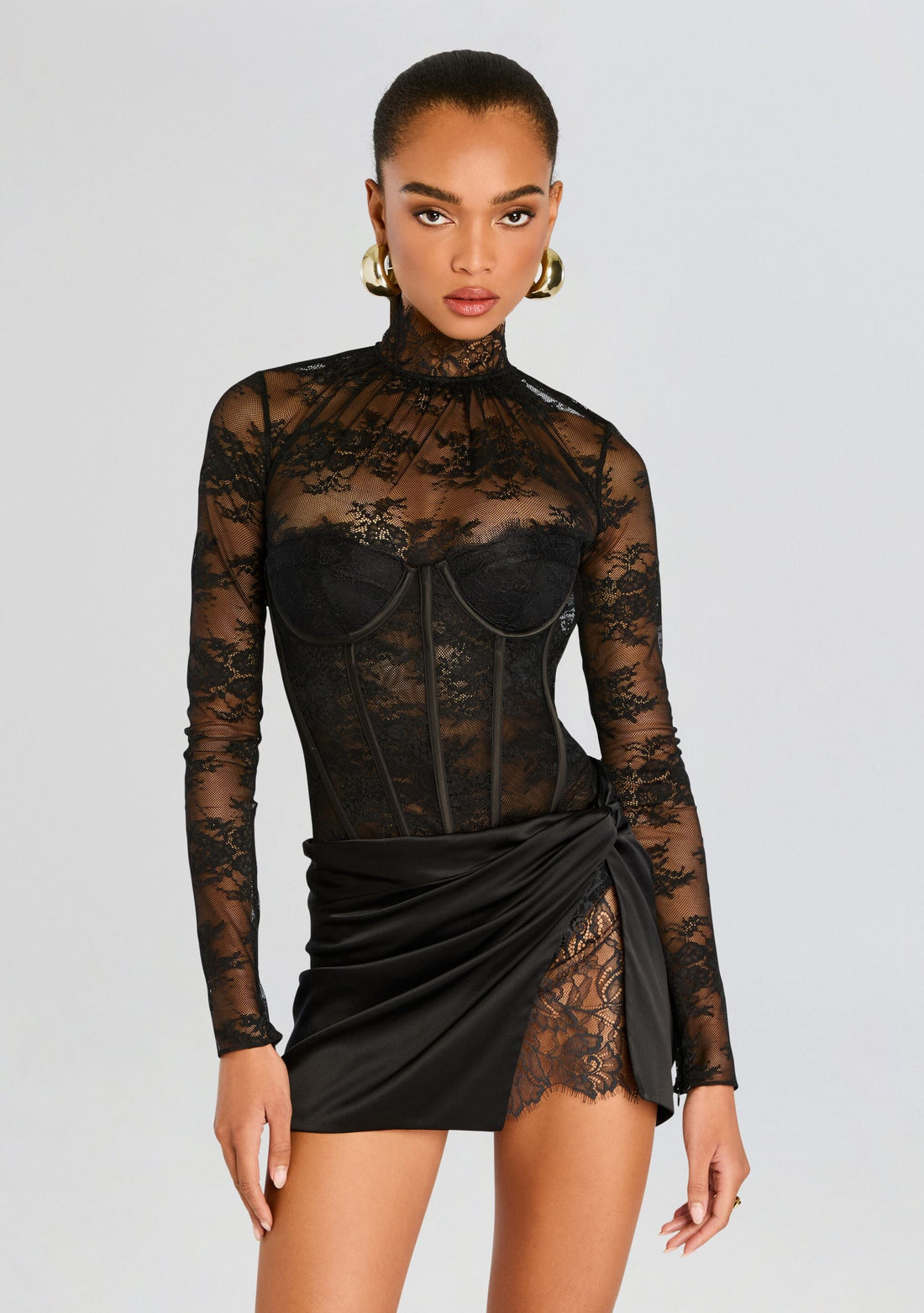 Retrofête Valentina Lace Bodysuit styled for evening