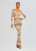 Lilith Knit Crochet Maxi Dress by SEROYA in Beige Stripe, product image 1