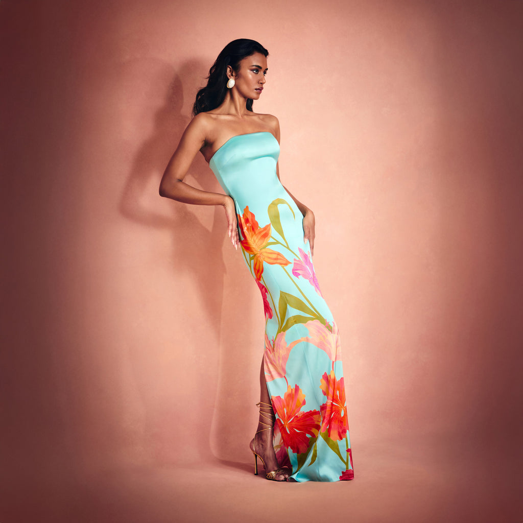 Vivi Silk Dress by retrofête in Aqua Primavera, product image 2