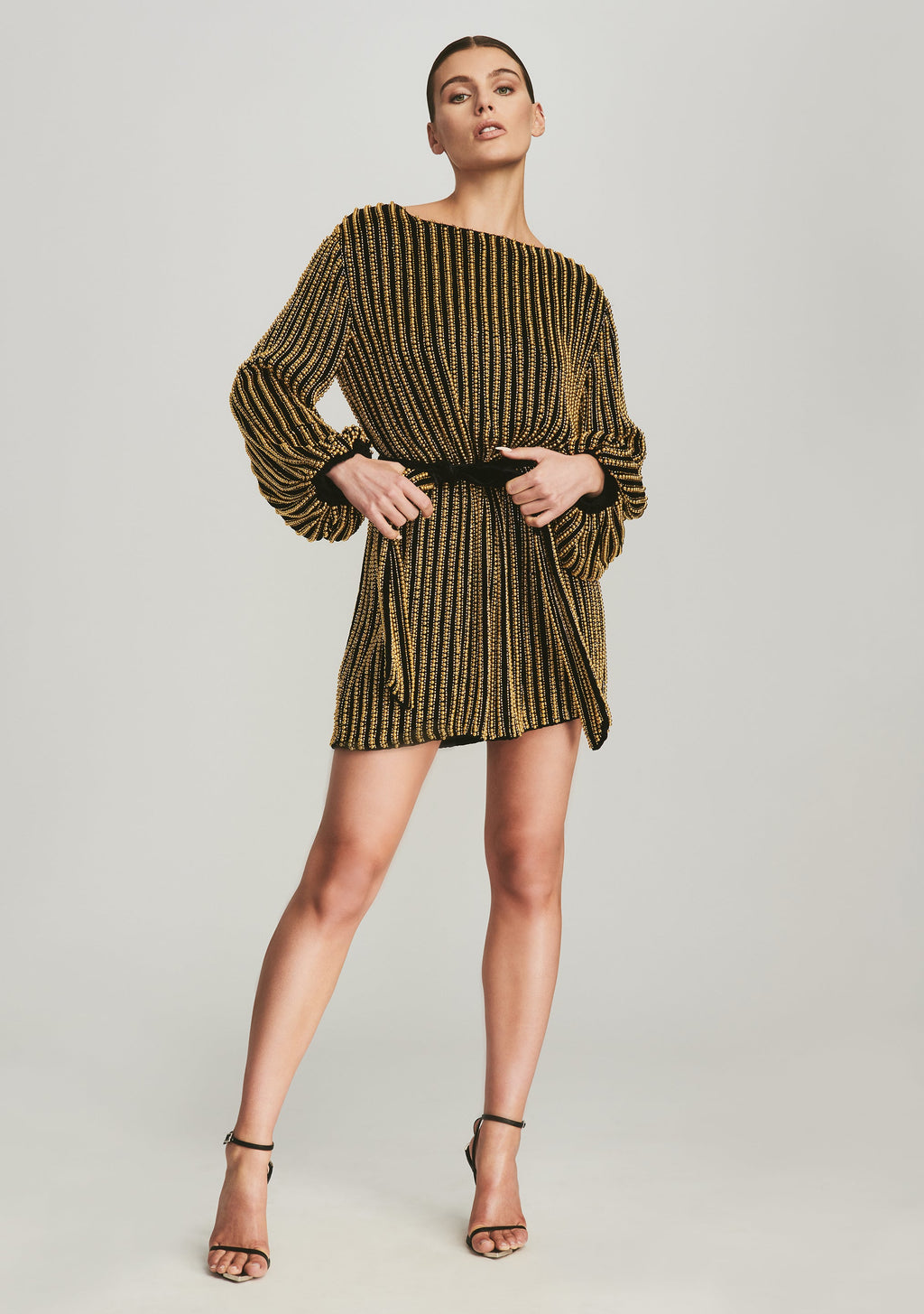 Pearl Grace Dress by retrofête in Gold Pearl Stripe, product image 1