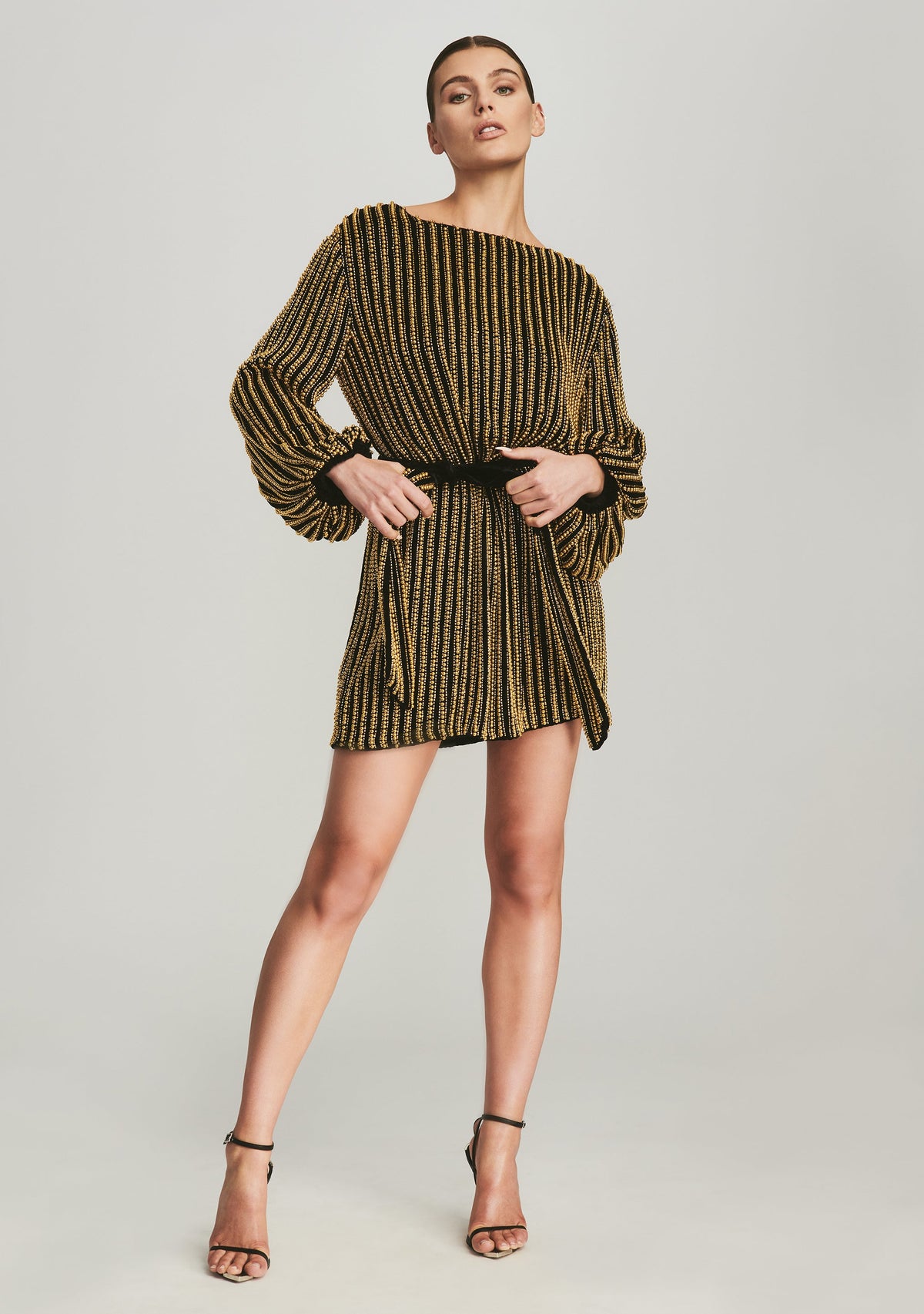 Pearl Grace Dress by retrofête in Gold Pearl Stripe, product image 1