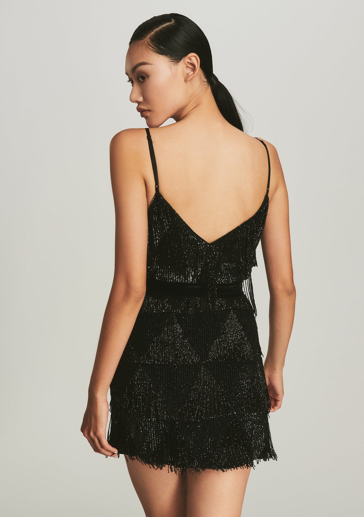 Claire Sequin Fringe Dress by retrofête in Black Fringe, product image 3