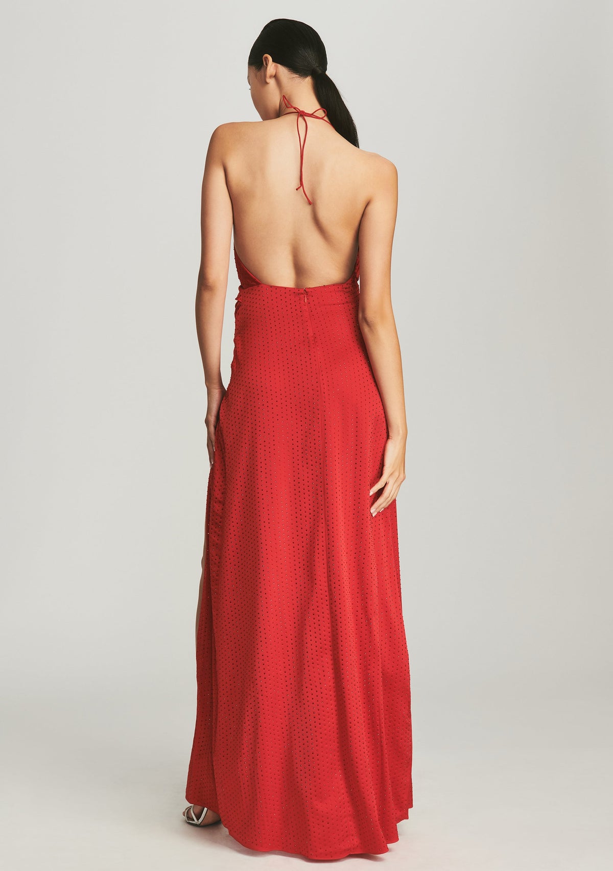 Ceres Embellished Silk Dress by retrofête in Red, product image 4