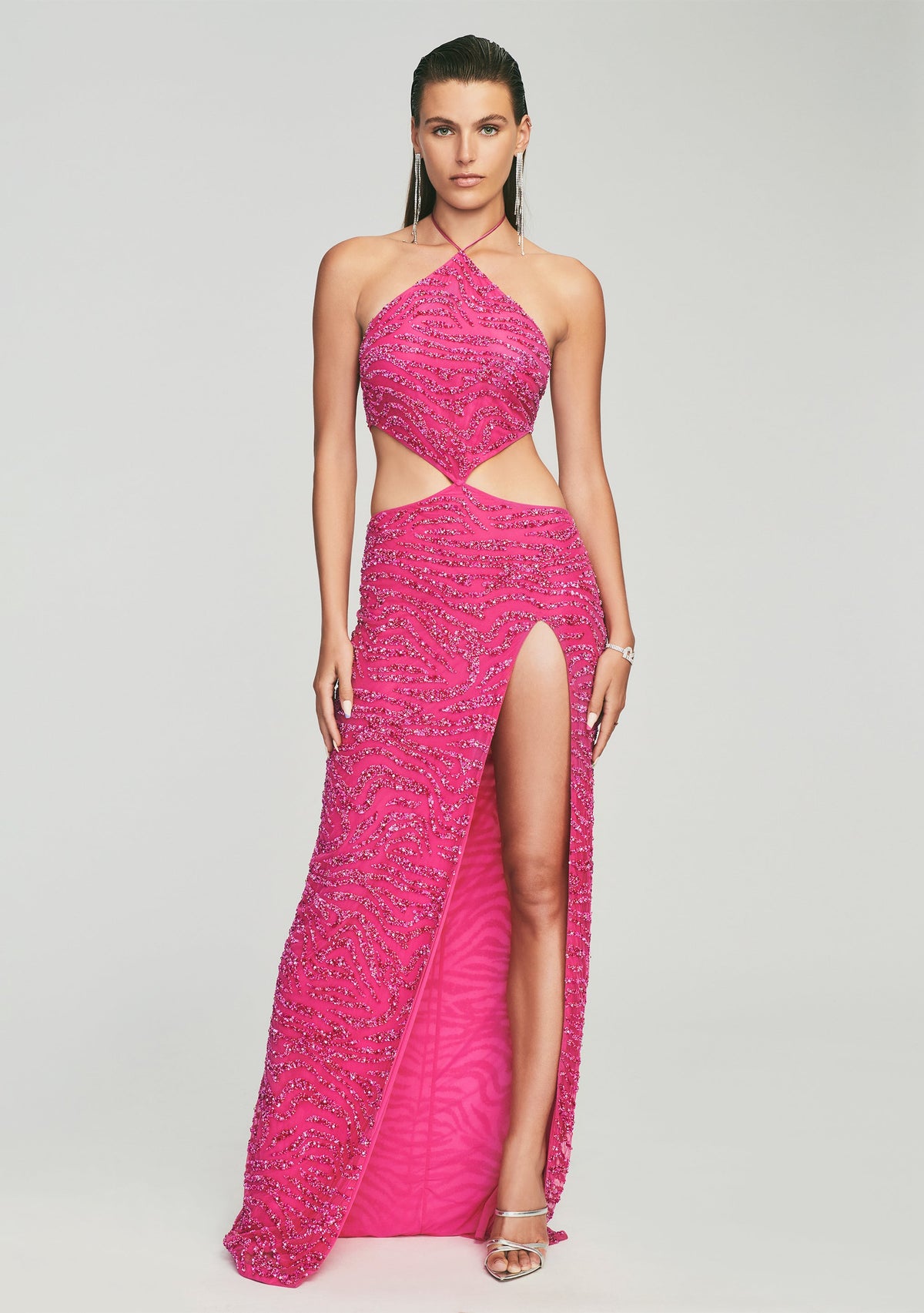 Hendrix Sequin Tiger Stripe Dress by retrofête in Fuchsia Tiger Stripe, product image 5