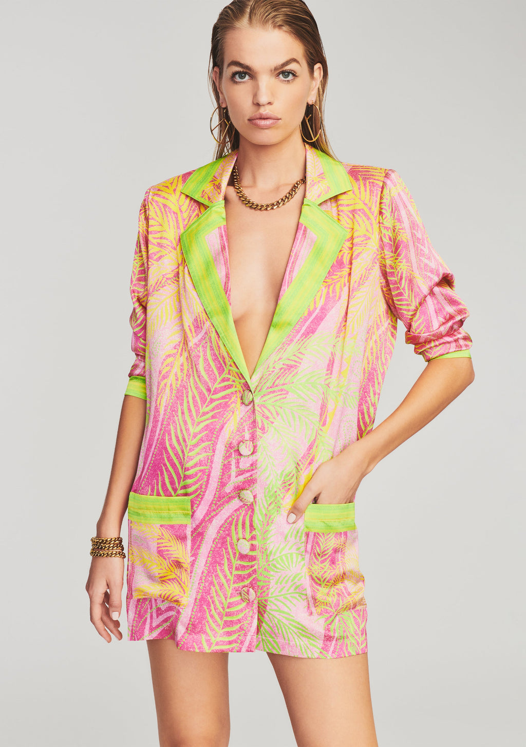 Blake Silk Blazer by retrofête in Tropical Palm, product image 2
