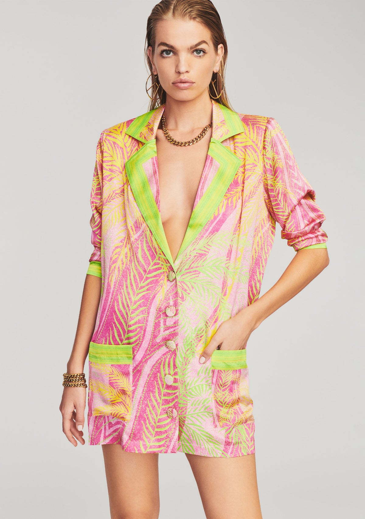 Blake Silk Blazer by retrofête in Tropical Palm, product image 2