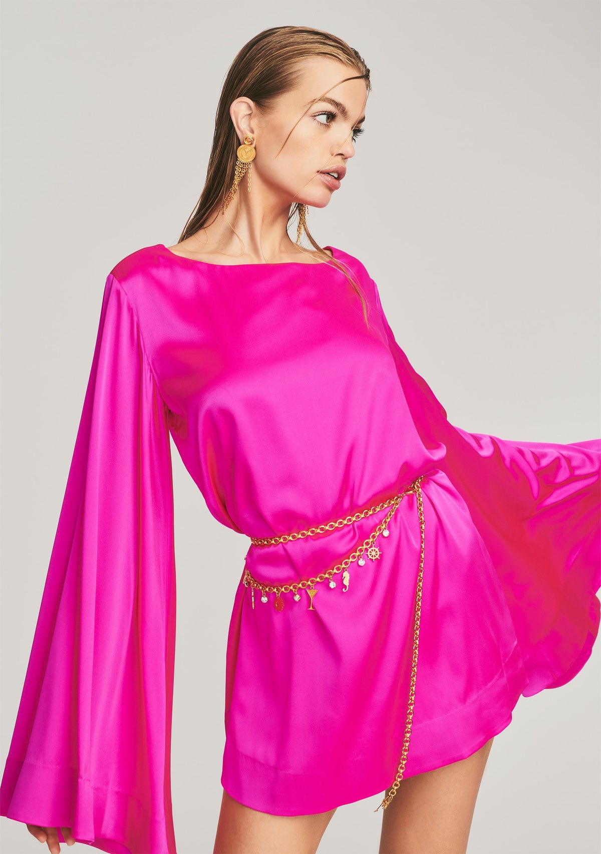 Ophelia Silk Dress by retrofête in Neon Pink, product image 2