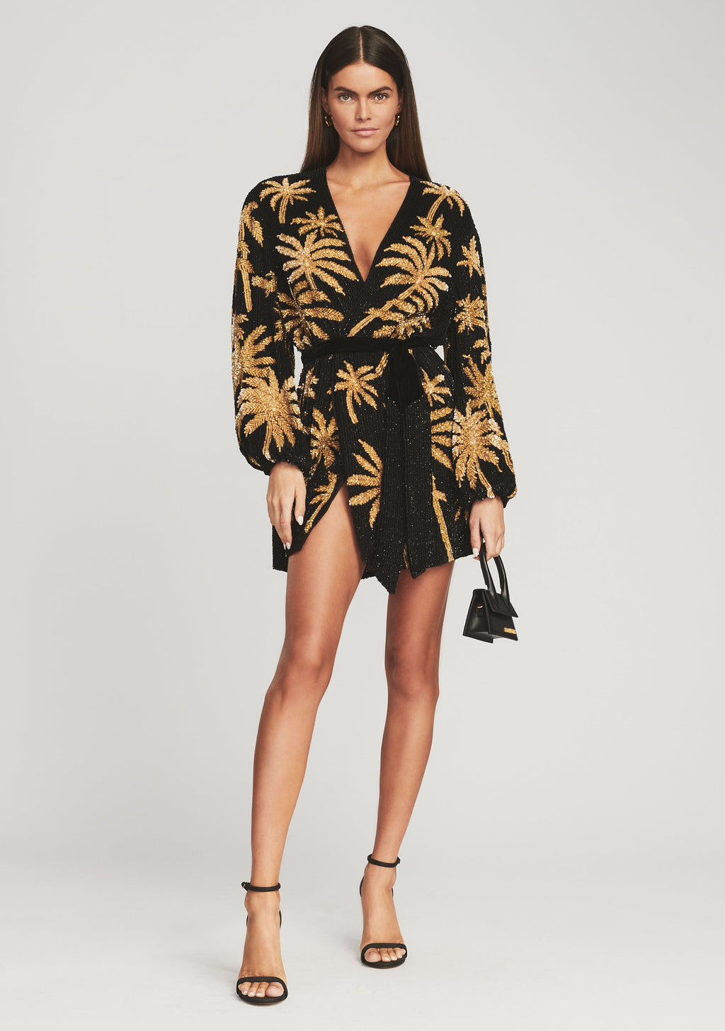 Gabrielle Sequin Palm Robe by retrofête in Black Gold Palm, product image 1