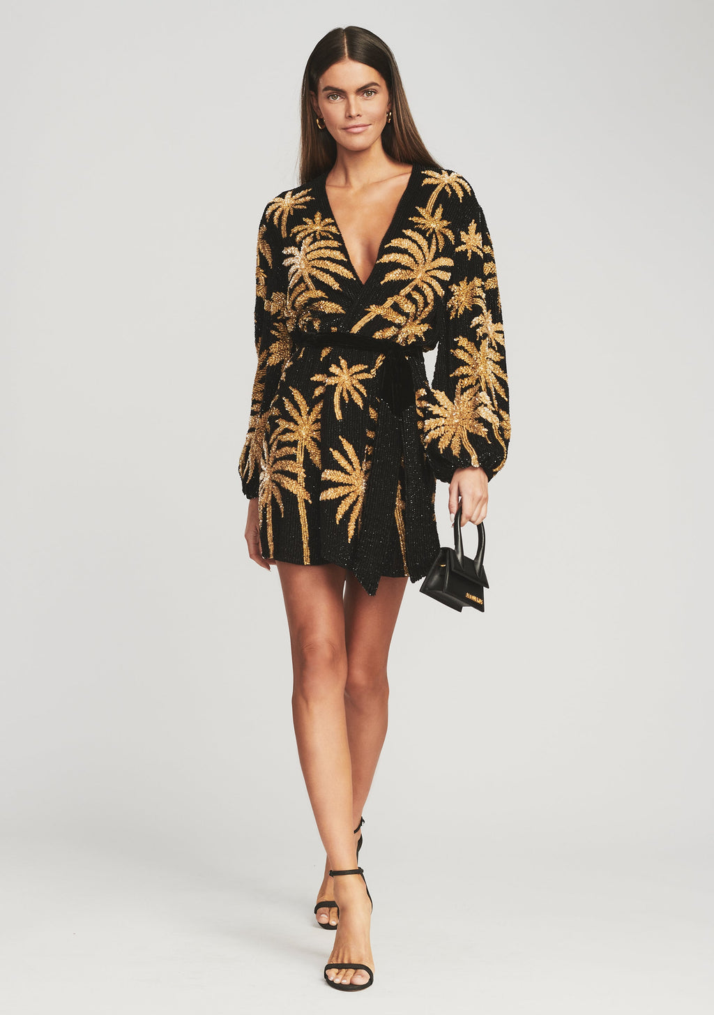 Gabrielle Sequin Palm Robe by retrofête in Black Gold Palm, product image 5