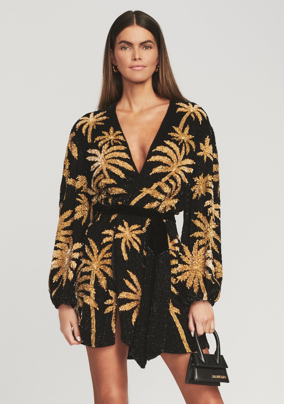 Gabrielle Sequin Palm Robe by retrofête in Black Gold Palm, product image 2