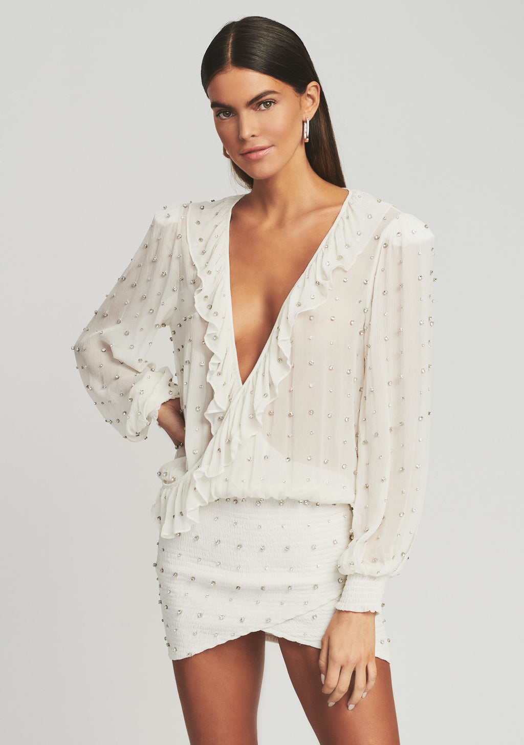 Lennon Embellished Silk Chiffon Dress by retrofête in White, product image 5