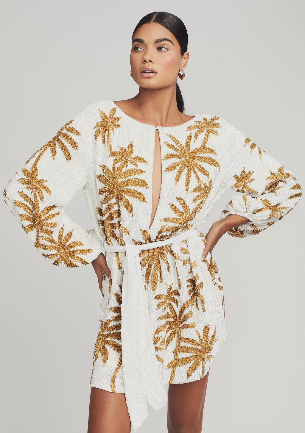 Grace Sequin Palm Dress by retrofête in White Gold Palm, product image 2