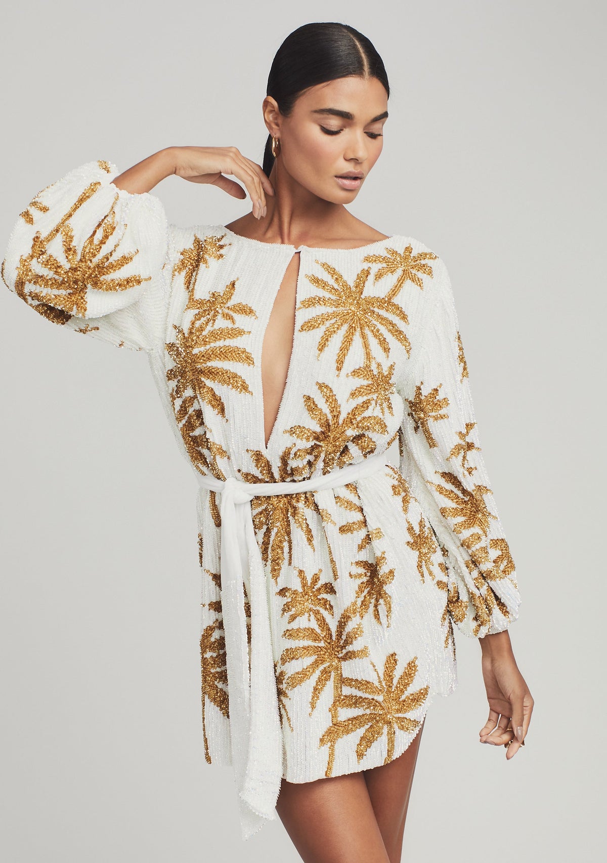 Grace Sequin Palm Dress by retrofête in White Gold Palm, product image 6