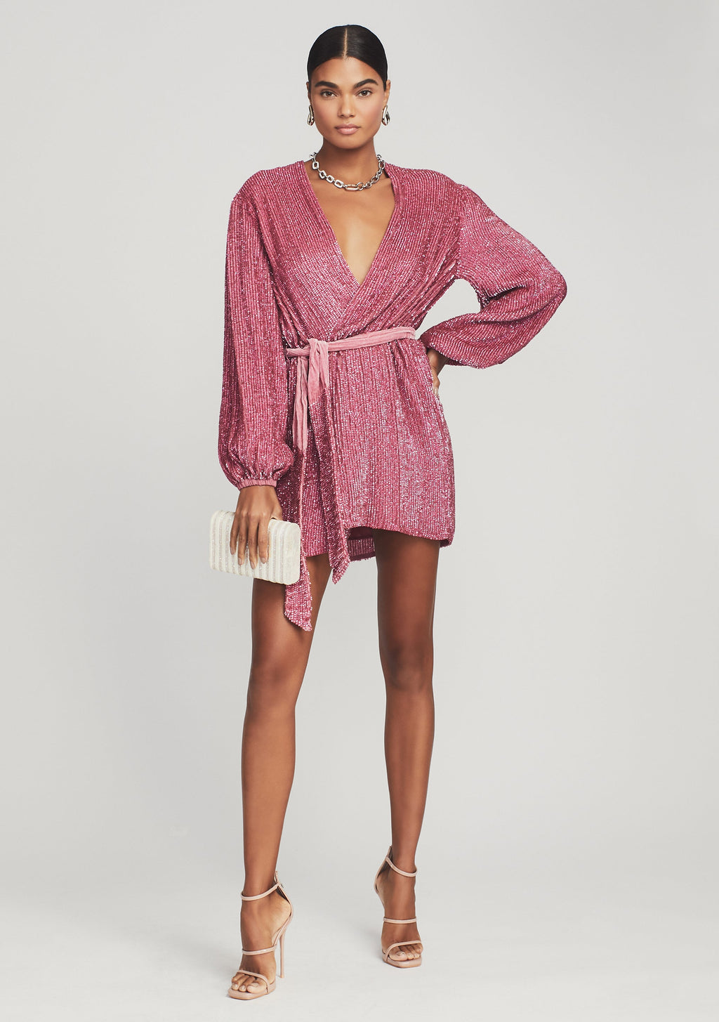 Gabrielle Sequin Robe by retrofête in Pastel Pink, product image 1