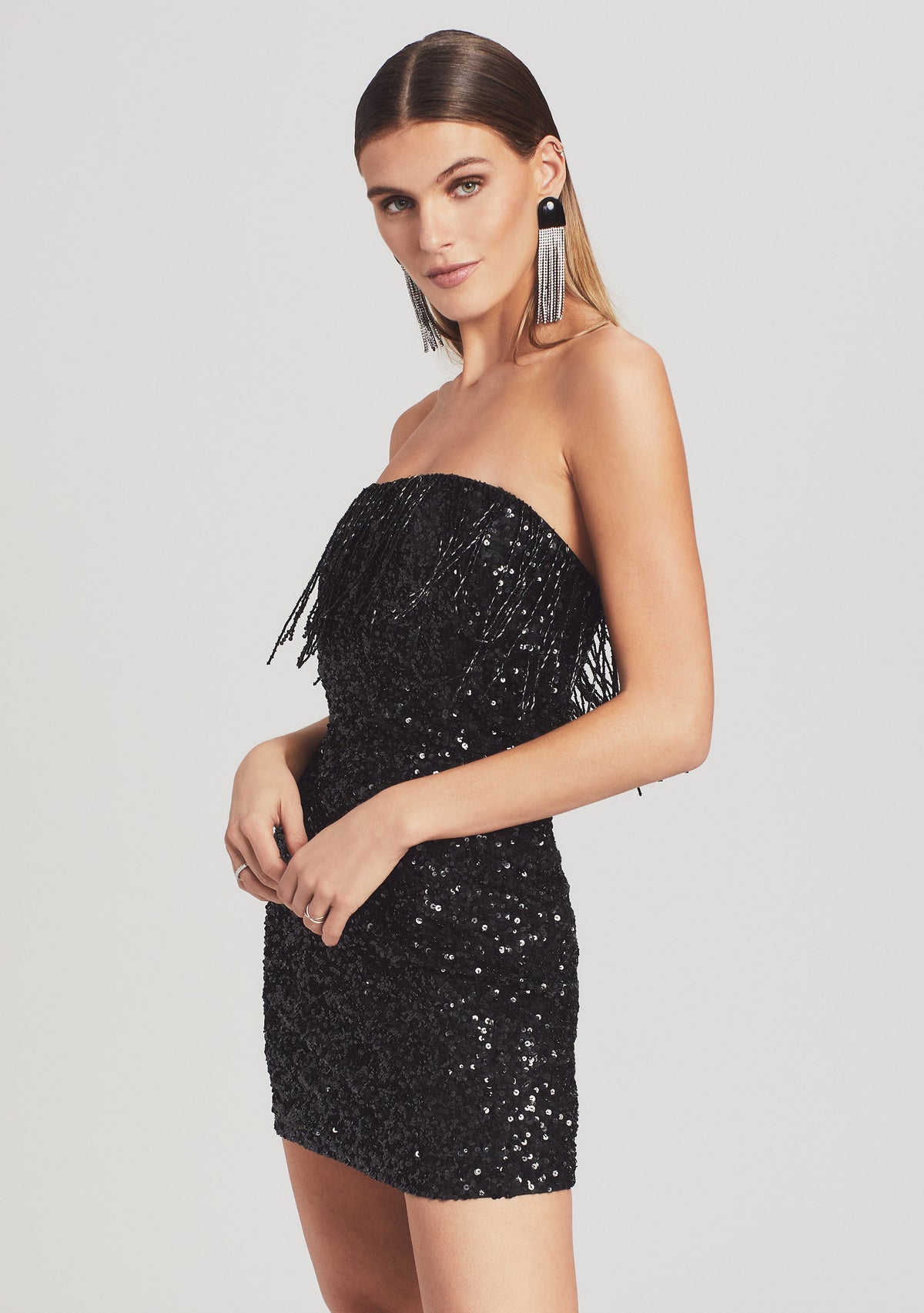 Cassandra Sequin Fringe Dress by retrofête in Black, product image 5