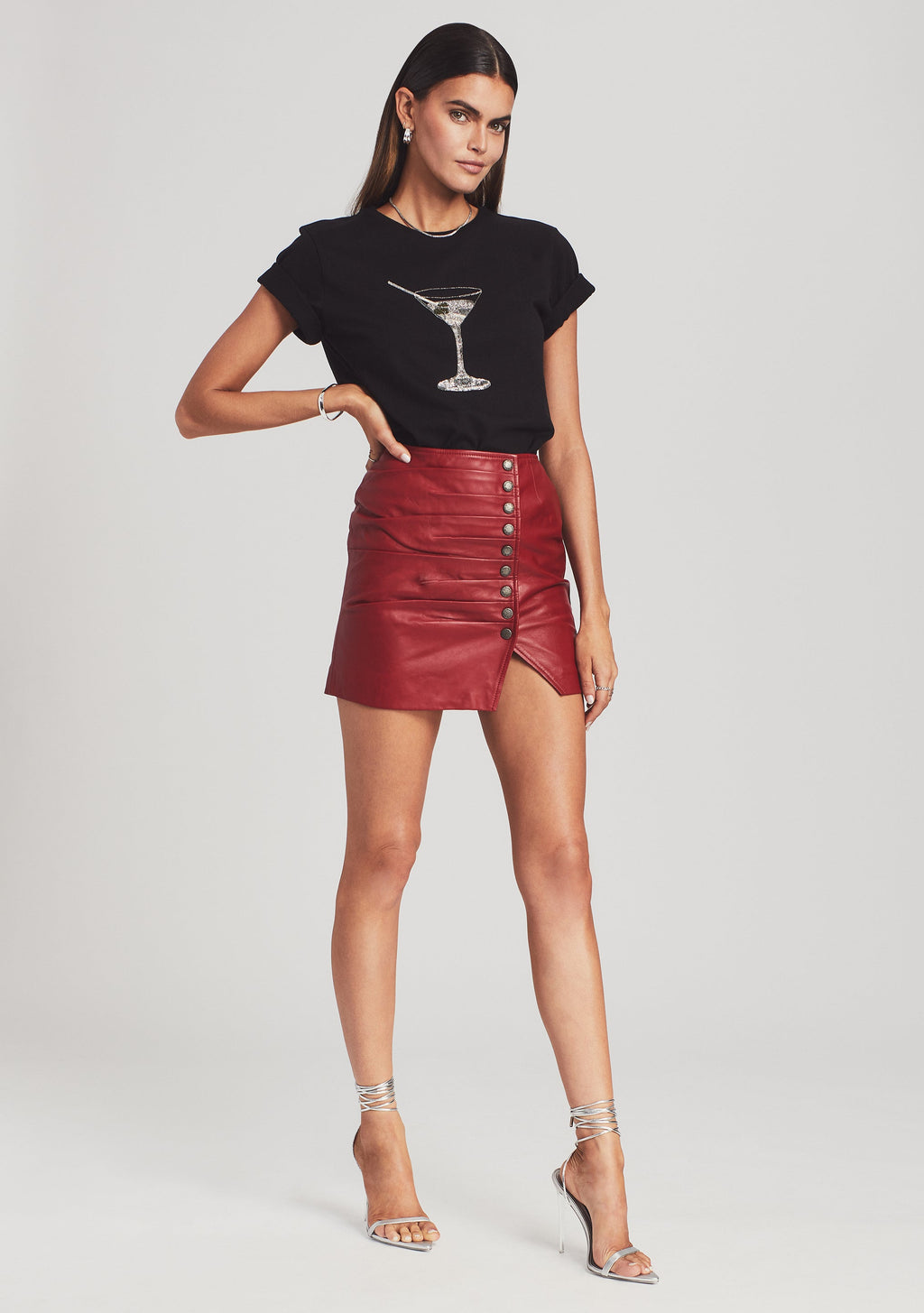 Leather Willa Skirt by retrofête in Lipstick Red, product image 2