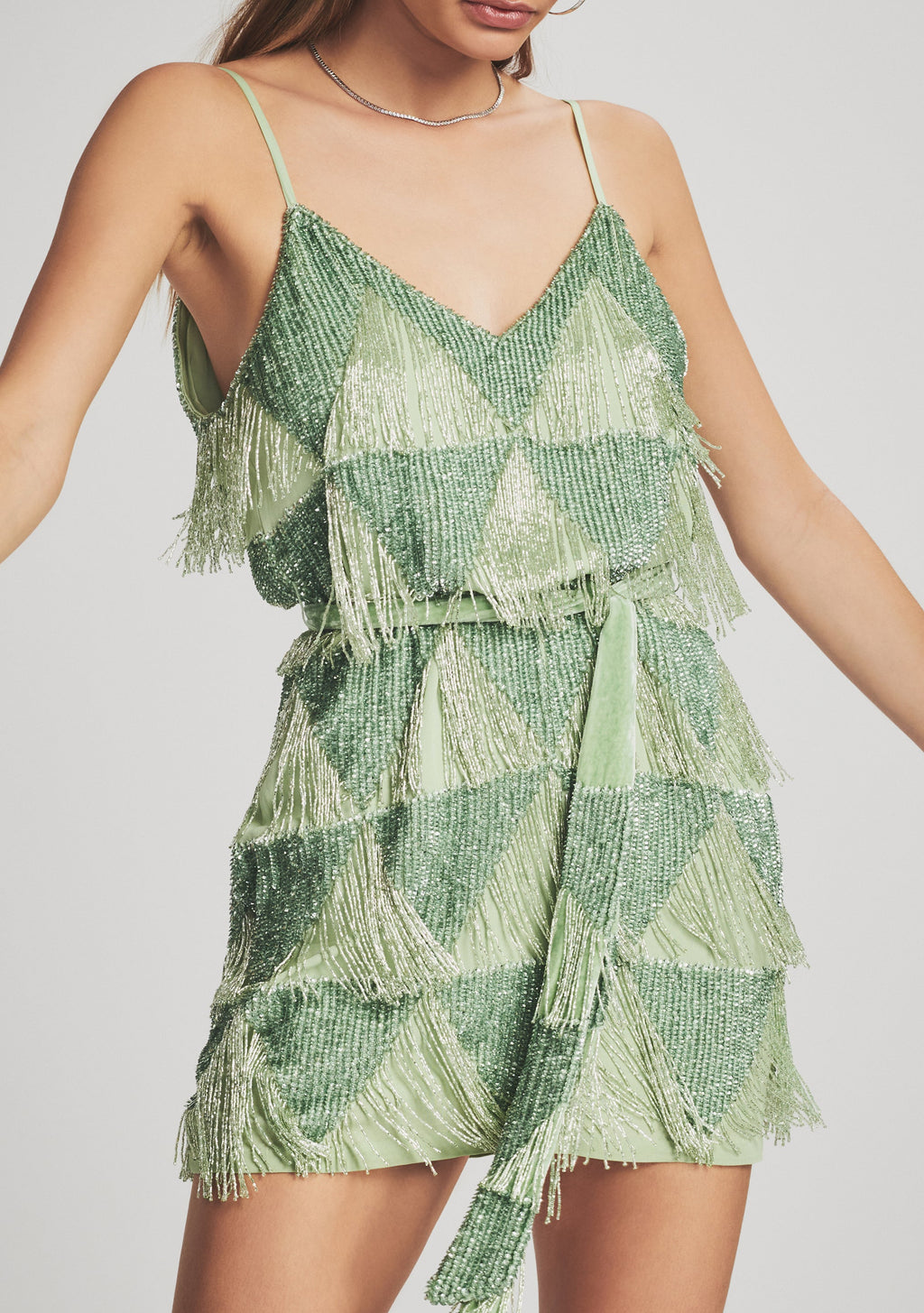 Claire Sequin Fringe Dress by retrofête in Sage Fringe, product image 2