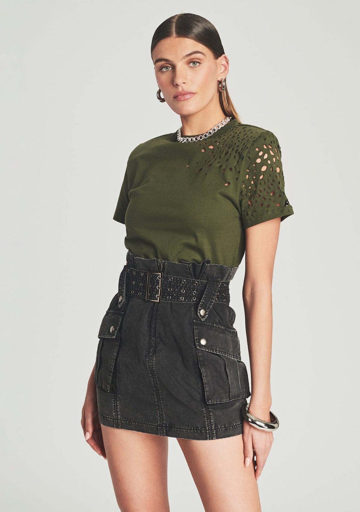 Xi Mini Skirt by SEROYA in Faded Charcoal, product image 2