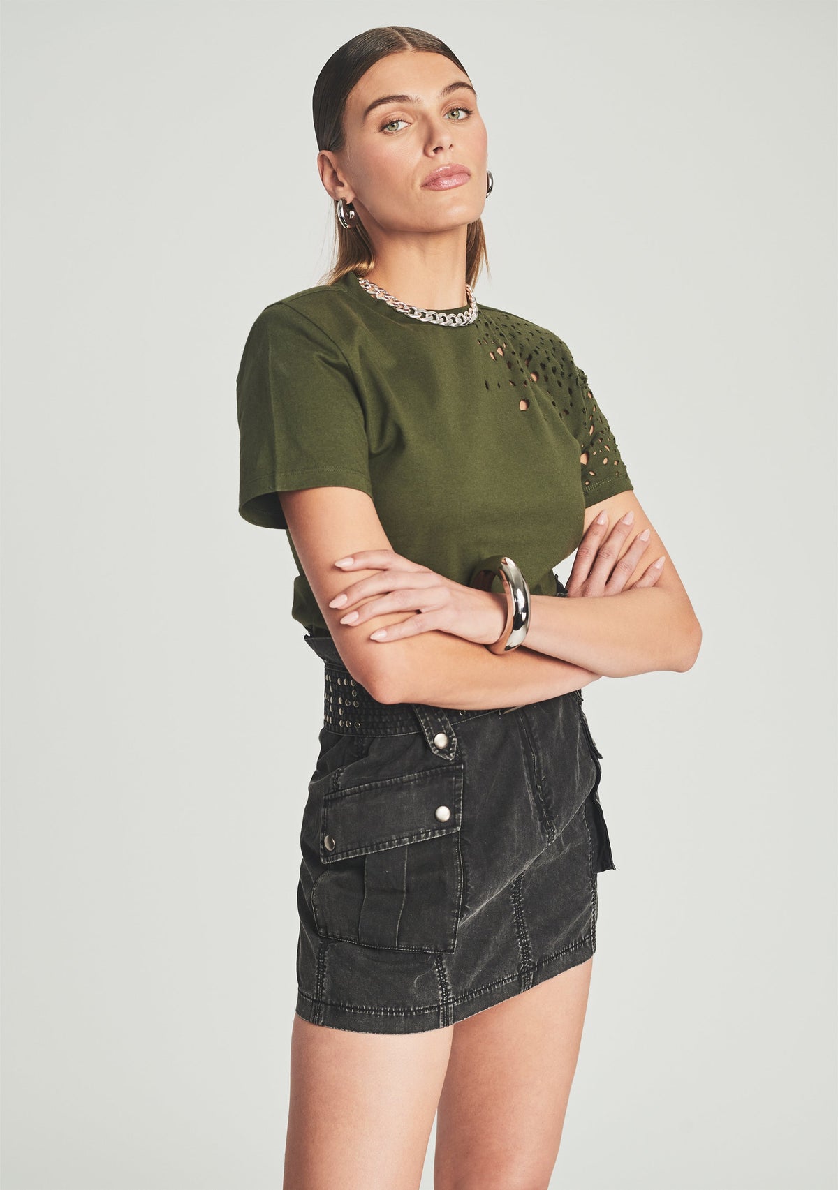 Xi Mini Skirt by SEROYA in Faded Charcoal, product image 5
