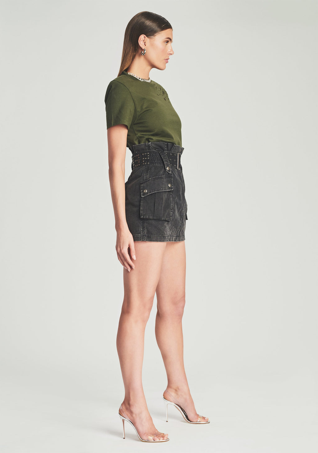 Xi Mini Skirt by SEROYA in Faded Charcoal, product image 3