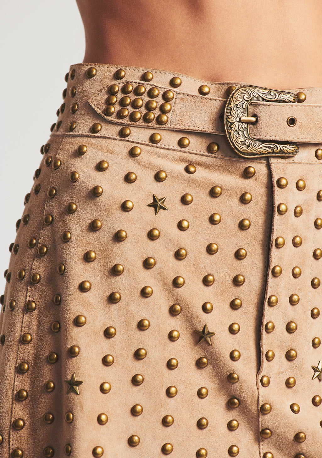 Kirk Suede Studded Skirt by retrofête in Hummus, product image 2