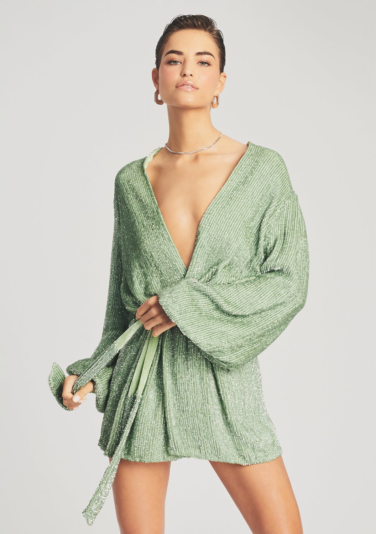 Gabrielle Sequin Robe by retrofête in Sage, product image 5
