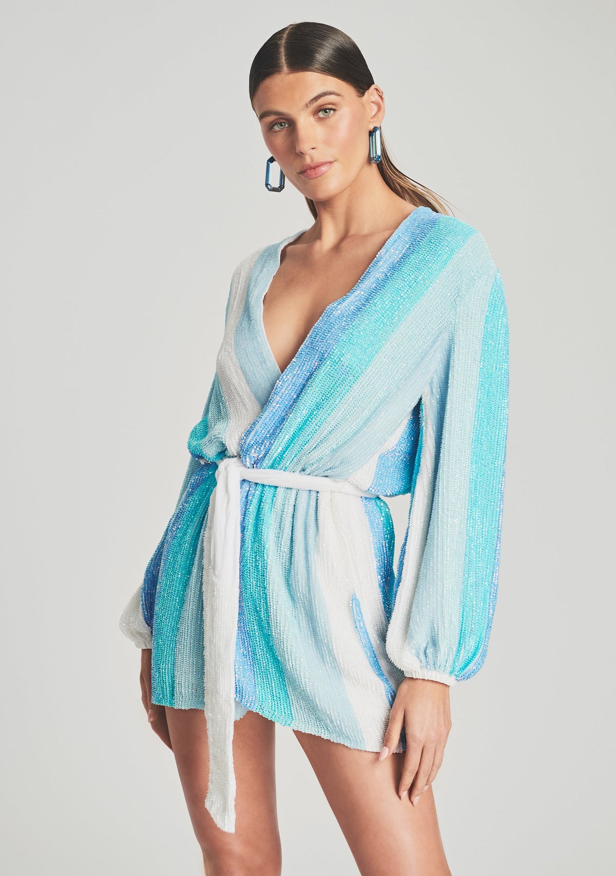 Gabrielle Sequin Robe by retrofête in Blue Stripe, product image 5