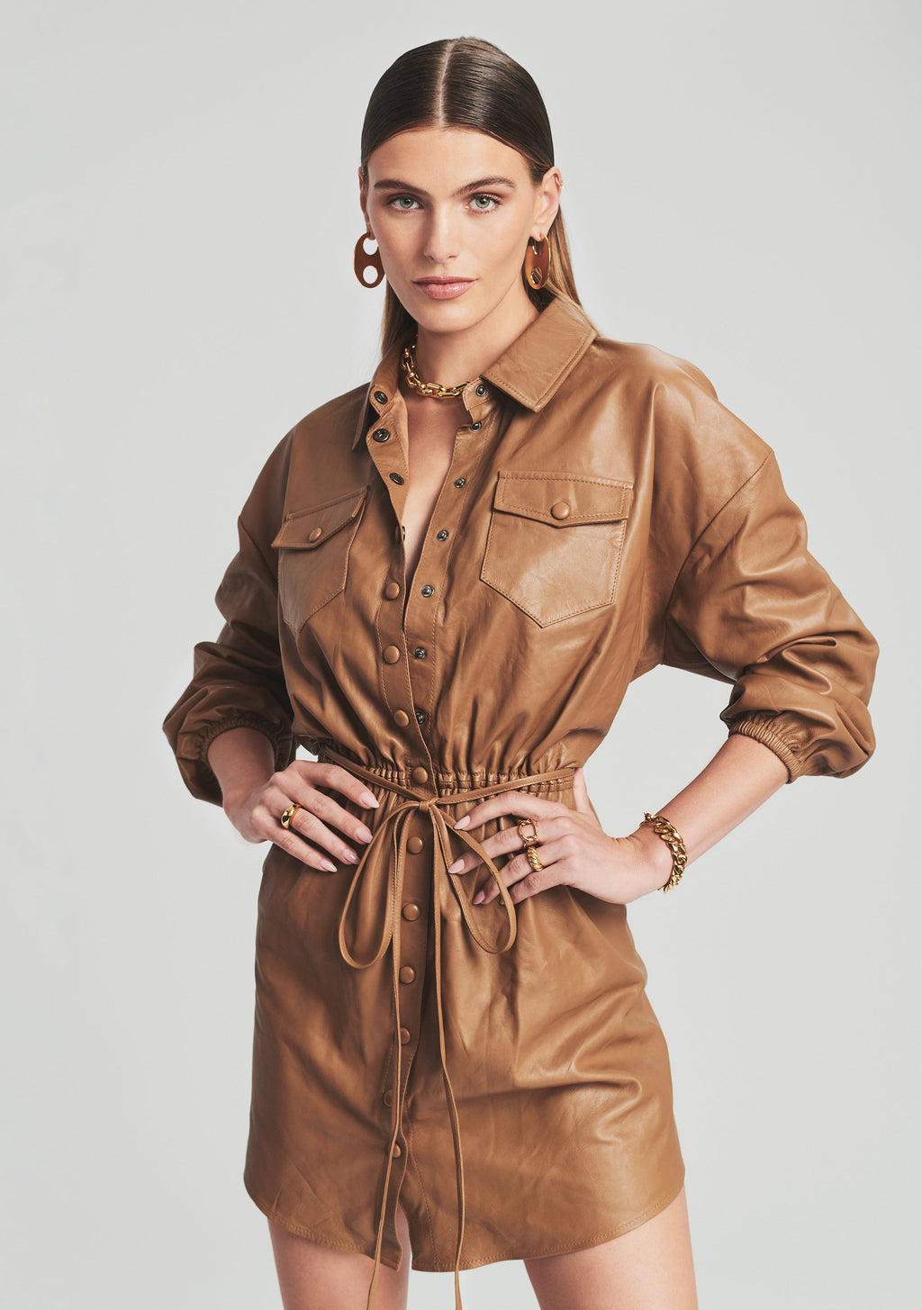 Leather Brandi Dress by retrofête in Latte, product image 2