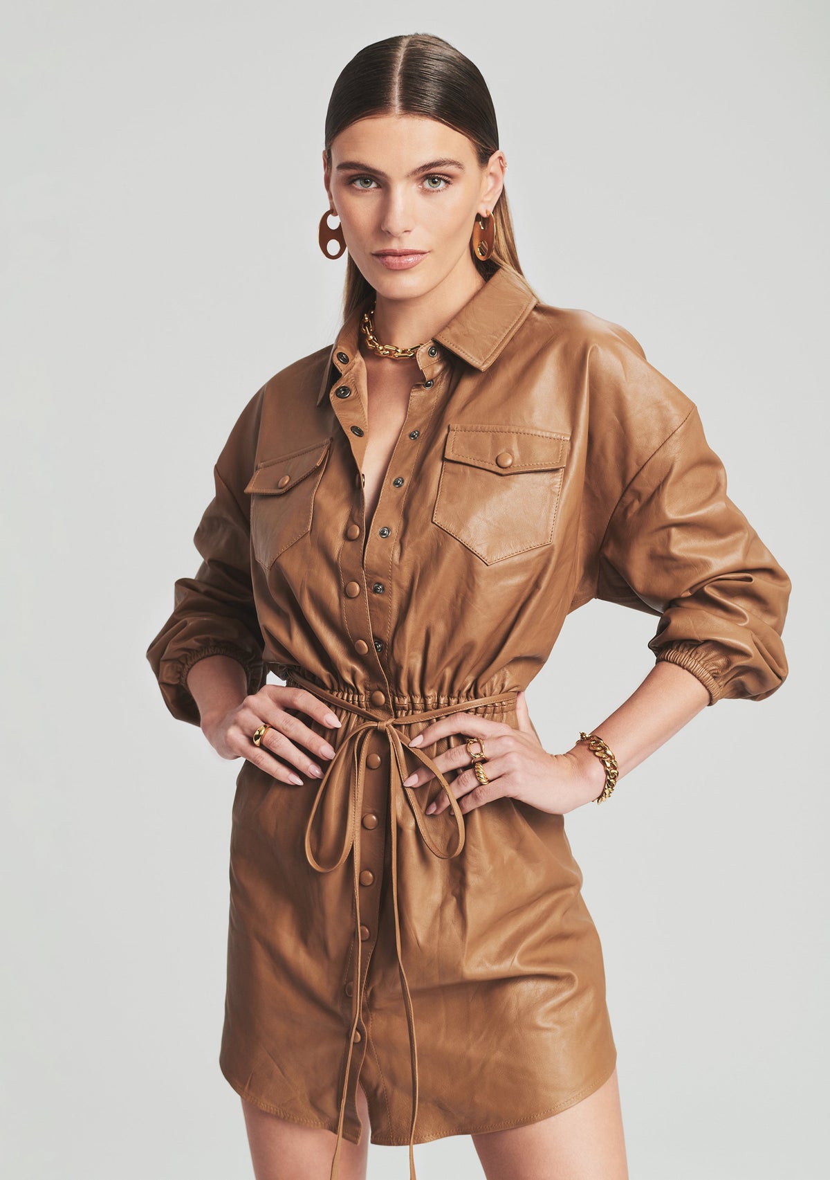 Leather Brandi Dress by retrofête in Latte, product image 2