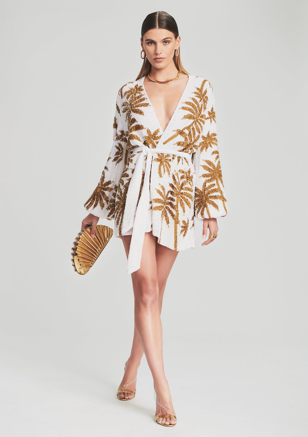 Gabrielle Sequin Palm Robe by retrofête in White Gold Palm, product image 1