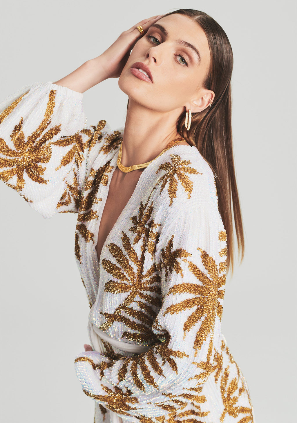 Gabrielle Sequin Palm Robe by retrofête in White Gold Palm, product image 2