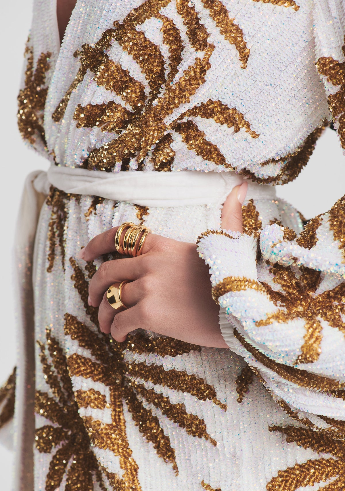 Gabrielle Sequin Palm Robe by retrofête in White Gold Palm, product image 5