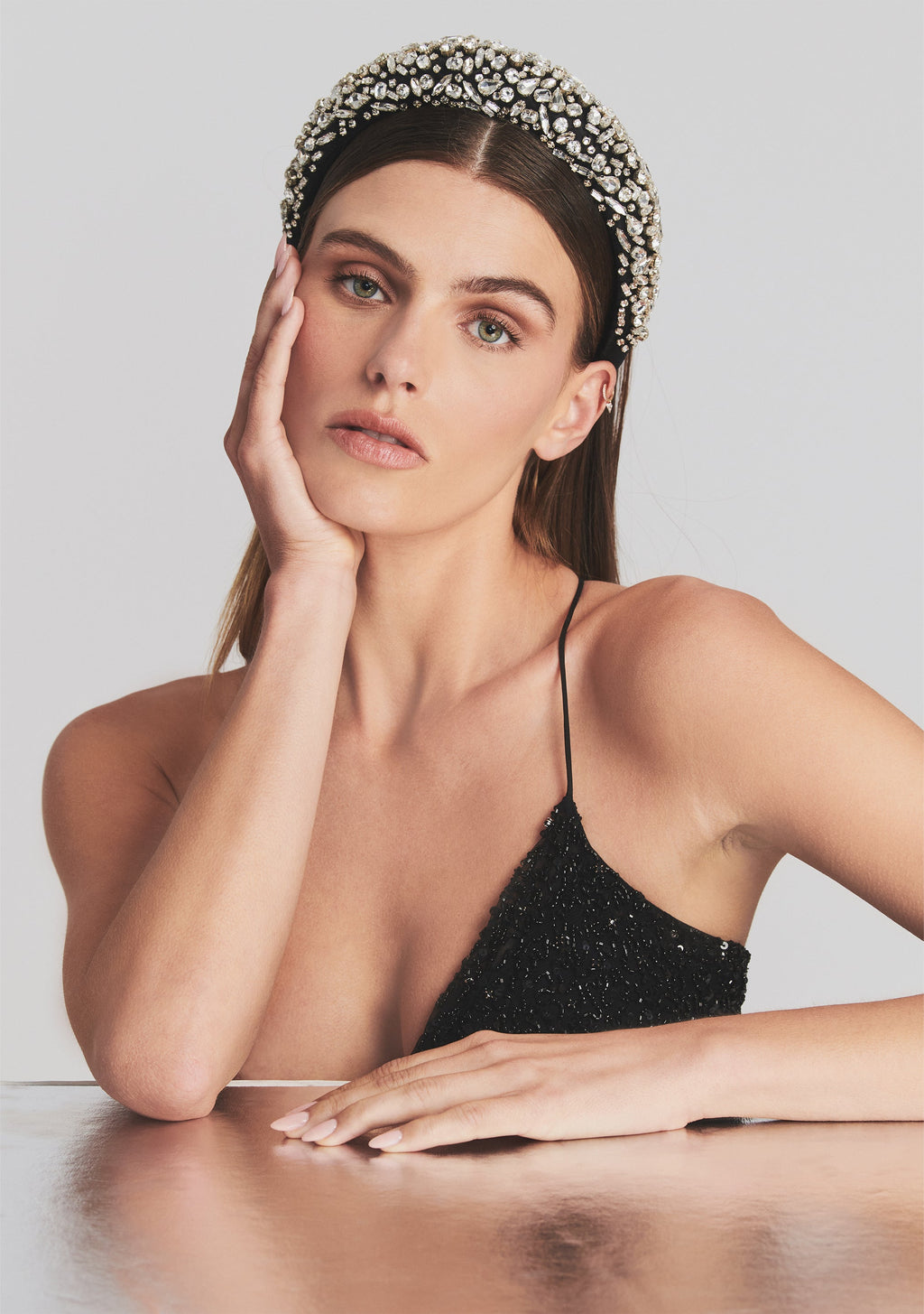 Marnie Chunky Crystal Headband by retrofête in Clear Black, product image 2