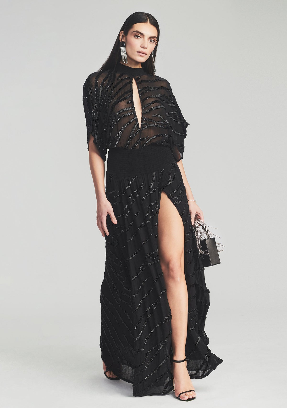 Lilo Embellished Silk Chiffon Dress by retrofête in Black, product image 6