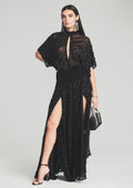 Lilo Embellished Silk Chiffon Dress by retrofête in Black, product image 1