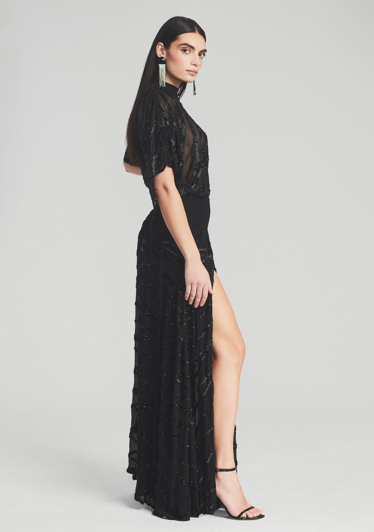 Lilo Embellished Silk Chiffon Dress by retrofête in Black, product image 3
