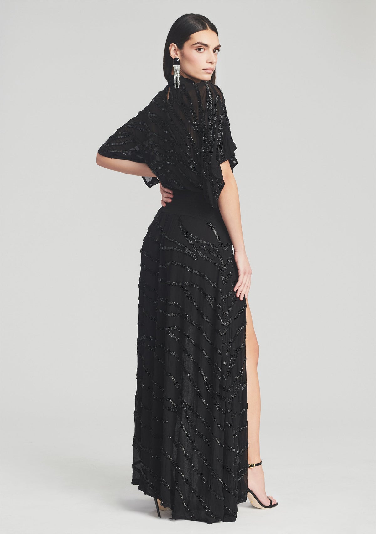 Lilo Embellished Silk Chiffon Dress by retrofête in Black, product image 4