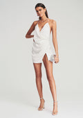 Ceres Emebellished Silk Mini Dress by retrofête in White w/ Silver, product image 1