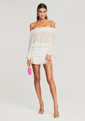 Taisha Embellished Silk Chiffon Dress by retrofête in White w/ Rainbow, product image 1