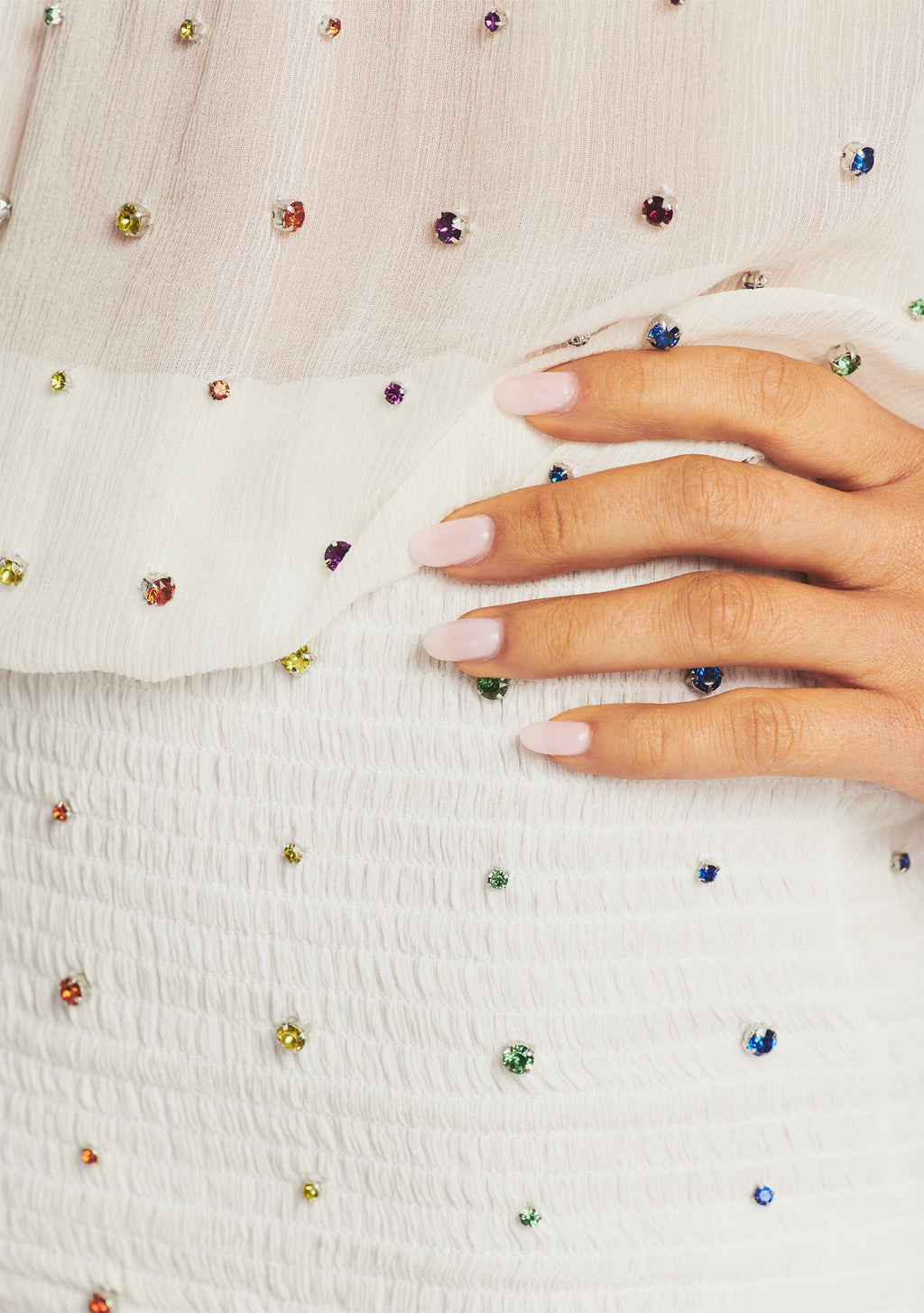 Taisha Embellished Silk Chiffon Dress by retrofête in White w/ Rainbow, product image 2