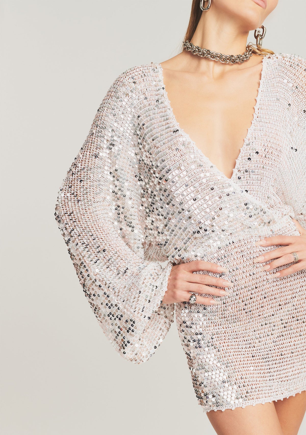 Lucia Sequin Crochet Dress by retrofête in White/Silver, product image 2