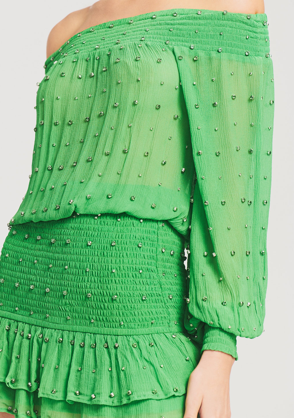 Taisha Embellished Silk Chiffon Dress by retrofête in Kelly Green, product image 2