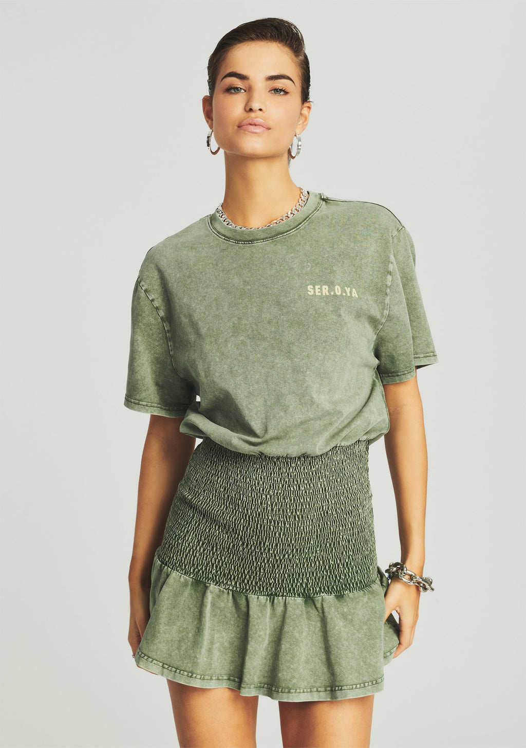Miranda T-Shirt Dress by SEROYA in Vintage Green, product image 5
