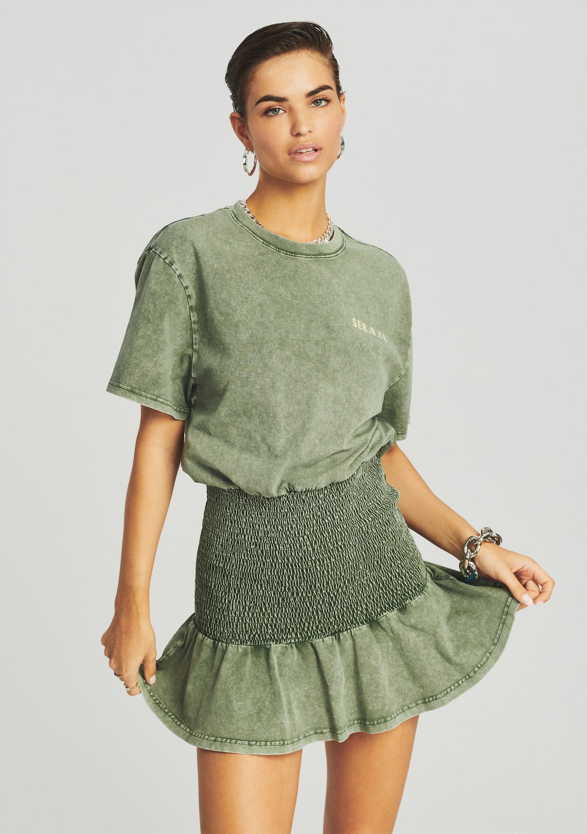 Miranda T-Shirt Dress by SEROYA in Vintage Green, product image 2