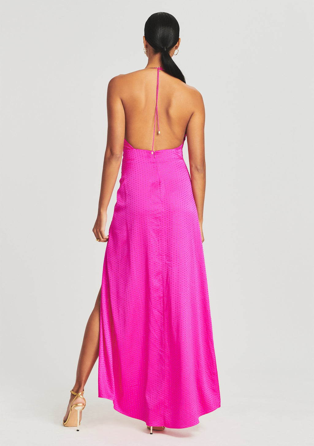 Ceres Embellished Silk Dress by retrofête in Neon Pink, product image 4