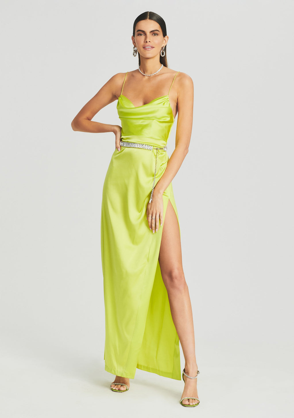 Marlene Silk Dress by retrofête in Neon Yellow, product image 1