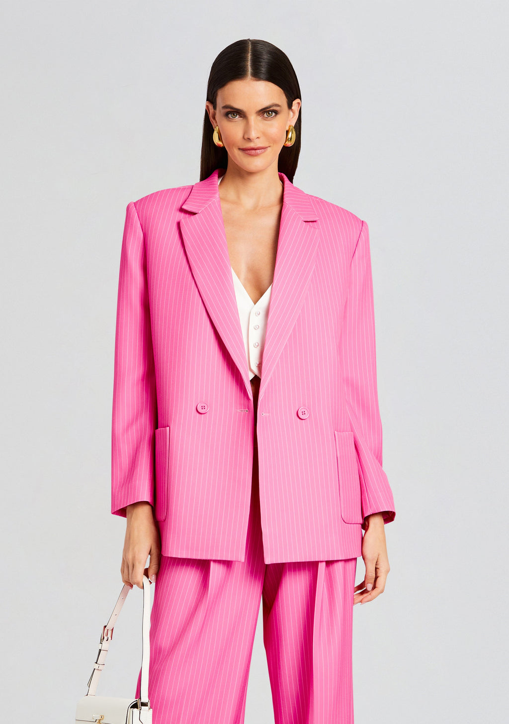 Natasha Blazer by SEROYA in Pink/White Stripe, product image 1