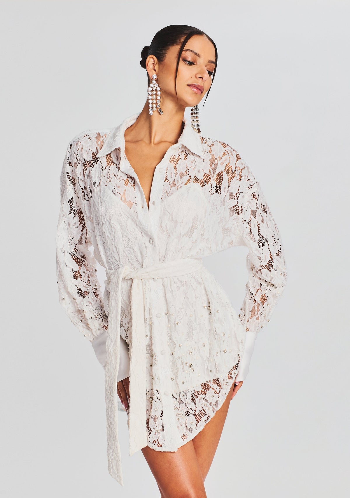 Reet Shirt Dress by Hemant & Nandita in White, product image 5