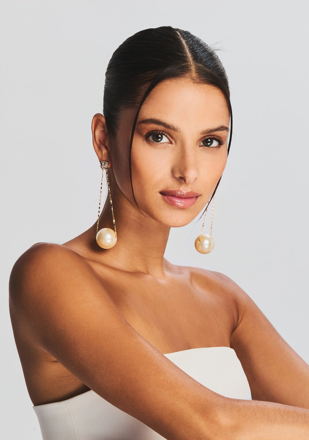 Jules Pearl Earrings by Keren Wolf in Gold, product image 1