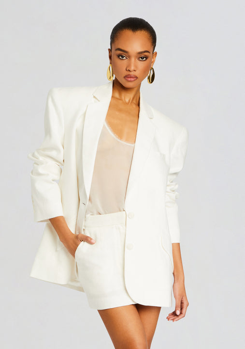 Linen Adel Oversized Dad Blazer by Sans Faff in White, product image 1